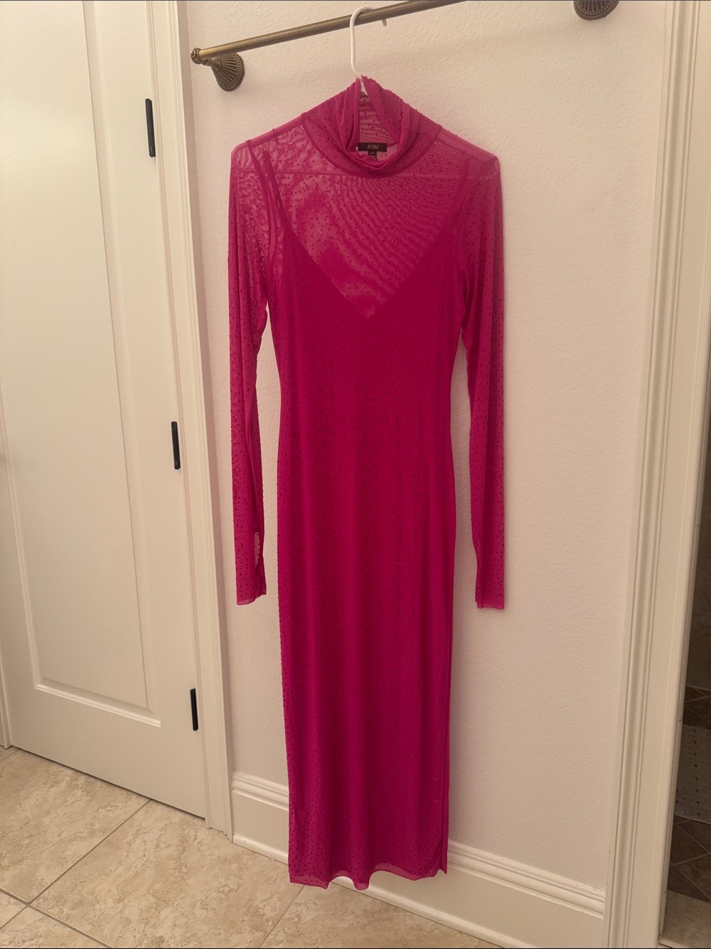 AFRM Fuchsia Long Sleeve Mesh Maxi Dress